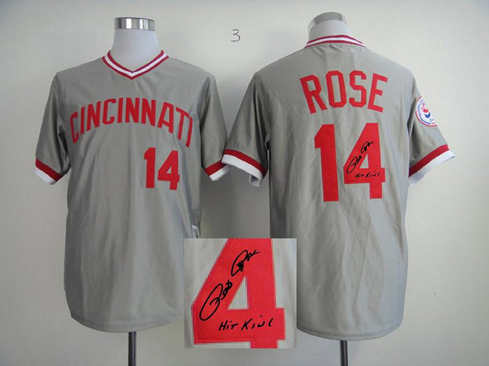 Cincinnati Reds 14# Rose Grey MLB Jerseys(Signed)