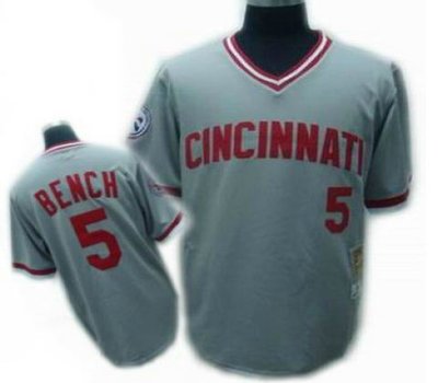 Cincinnati Reds 5 Johnny Bench GRAY MN Throwback Jerseys Cincinnati Reds 5 Johnny Bench GRAY MN Throwback Jerseys