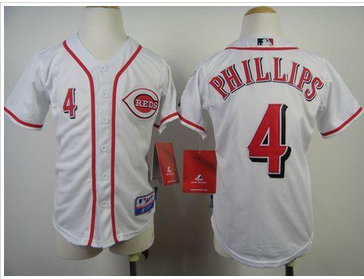 Youth MLB Cincinnati Reds #4 Brandon Phillips White Cool Base Baseball Jersey