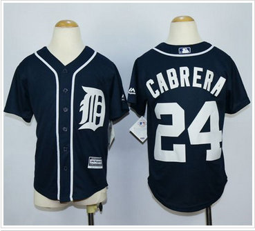 Youth Tigers #24 Miguel Cabrera Navy Blue Cool Base Stitched MLB Jersey