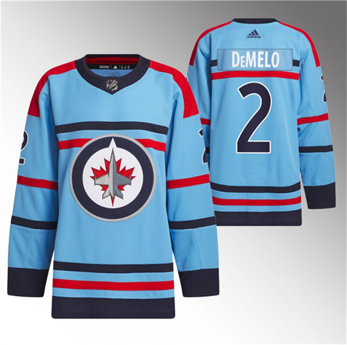 Men's Winnipeg Jets #2 Dylan DeMelo Light Blue Anniversary Primegreen Stitched Jersey Men's Winnipeg Jets #2 Dylan DeMelo Light Blue Anniversary Primegreen Stitched Jersey