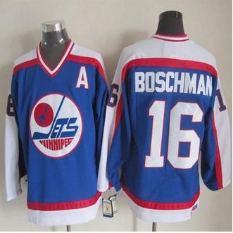Winnipeg-Jets #16 Laurie Boschman Blue White CCM Throwback Stitched NHL Jersey