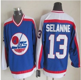 Winnipeg-Jets #13 Teemu Selanne Blue White CCM Throwback Stitched NHL Jersey