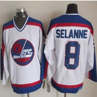 Winnipeg-Jets #8 Teemu Selanne White Blue CCM Throwback Stitched NHL Jersey