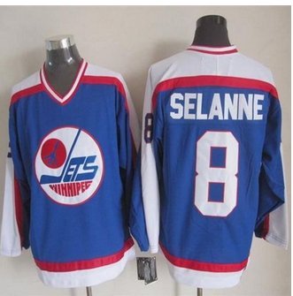 Winnipeg-Jets #8 Teemu Selanne Blue White CCM Throwback Stitched NHL Jersey