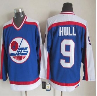 Winnipeg-Jets #9 Bobby Hull Blue white CCM Throwback Stitched NHL Jersey