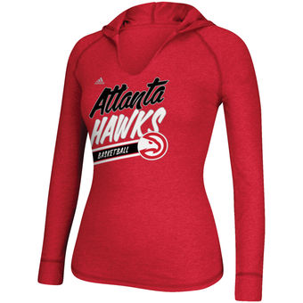 Women's Atlanta Hawks adidas Red Stripe Slant Long Sleeve Hooded T-Shirt