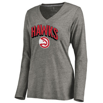 Women's Atlanta Hawks Ash ThreeDee Tri-Blend V-Neck Long Sleeve T-Shirt