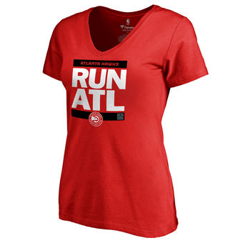 Women's Atlanta Hawks Red RUN-CTY Slim Fit V-Neck T-Shirt