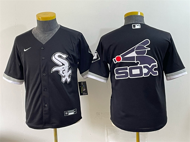 Youth Chicago White Sox Team Big Logo Black Stitched Baseball Jersey 002