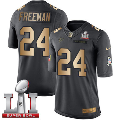 Nike Falcons #24 Devonta Freeman Black Super Bowl LI 51 Youth Stitched NFL Limited Gold Salute to Service Jersey