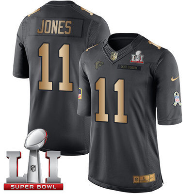 Nike Falcons #11 Julio Jones Black Super Bowl LI 51 Youth Stitched NFL Limited Gold Salute to Service Jersey