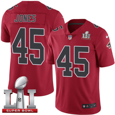Nike Falcons #45 Deion Jones Red Super Bowl LI 51 Youth Stitched NFL Limited Rush Jersey Nike Falcons #45 Deion Jones Red Super Bowl LI 51 Youth Stitched NFL Limited Rush Jersey