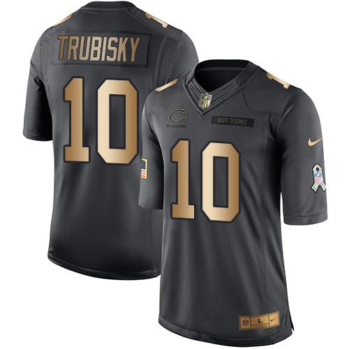 Nike Bears #10 Mitchell Trubisky Black Youth Stitched NFL Limited Gold Salute to Service Jersey