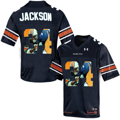 Auburn Tigers 34 Bo Jackson Navy With Portrait Print College Football Jersey