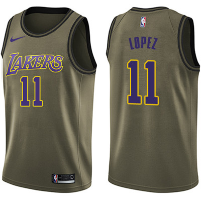 Nike Lakers #11 Brook Lopez Green Salute to Service Youth NBA Swingman Jersey