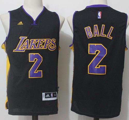 Lakers #2 Lonzo Ball Black(Purple NO.) Stitched Yth NBA Jersey