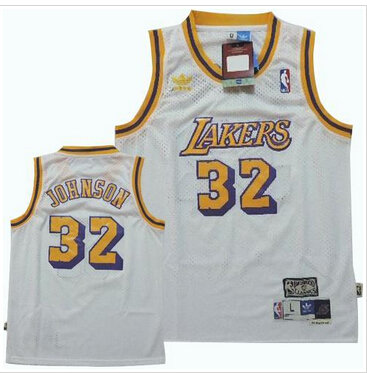 Youth NBA Lakers #32 Magic Johnson White Throwback Stitched Jersey