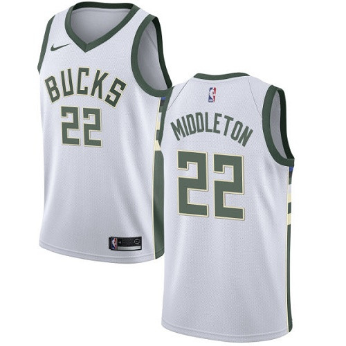 Bucks #22 Khris Middleton White Youth Basketball Swingman Association Edition Jersey