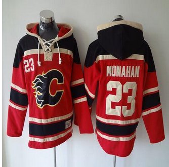 Calgary Flames #23 Sean Monahan Red Sawyer Hooded Sweatshirt Stitched NHL jersey
