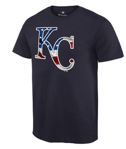 Men's Kansas City Royals USA Flag Fashion T-Shirt Navy Blue