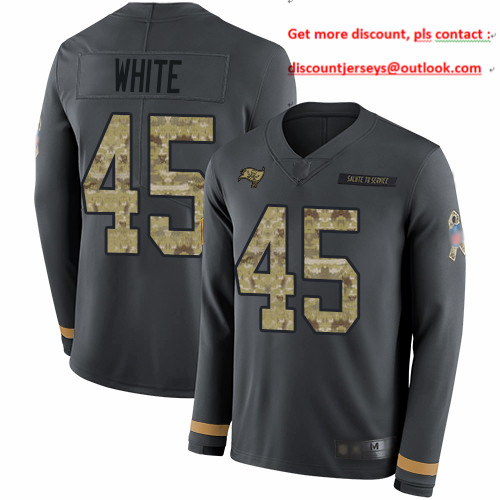 Buccaneers #45 Devin White Anthracite Salute to Service Youth Stitched Football Limited Therma Long Sleeve Jersey
