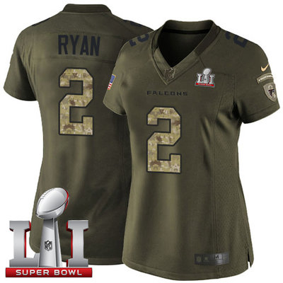 Nike Falcons #2 Matt Ryan Green Super Bowl LI 51 Women's Stitched NFL Limited Salute to Service Jersey