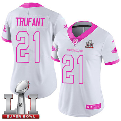 Nike Falcons #21 Desmond Trufant White Pink Super Bowl LI 51 Women's Stitched NFL Limited Rush Fashion Jersey