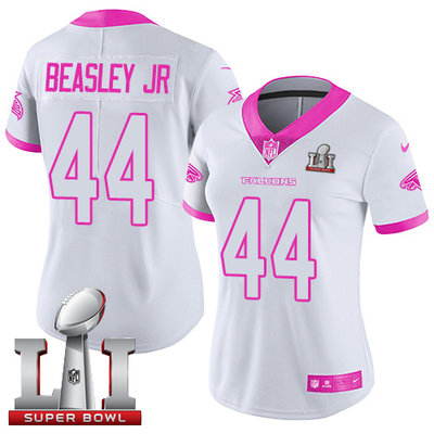 Nike Falcons #44 Vic Beasley Jr White Pink Super Bowl LI 51 Women's Stitched NFL Limited Rush Fashion Jersey Nike Falcons #44 Vic Beasley Jr White Pink Super Bowl LI 51 Women's Stitched NFL Limited Rush Fashion Jersey