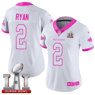 Nike Falcons #2 Matt Ryan White Pink Super Bowl LI 51 Women's Stitched NFL Limited Rush Fashion Jersey Nike Falcons #2 Matt Ryan White Pink Super Bowl LI 51 Women's Stitched NFL Limited Rush Fashion Jersey