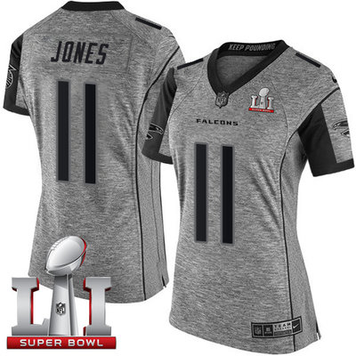 Nike Falcons #11 Julio Jones Gray Super Bowl LI 51 Women's Stitched NFL Limited Gridiron Gray Jersey Nike Falcons #11 Julio Jones Gray Super Bowl LI 51 Women's Stitched NFL Limited Gridiron Gray Jersey