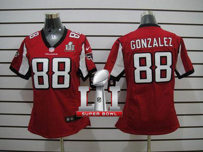 Nike Falcons #88 Tony Gonzalez Red Team Color Super Bowl LI 51 Women's Stitched NFL Elite Jersey