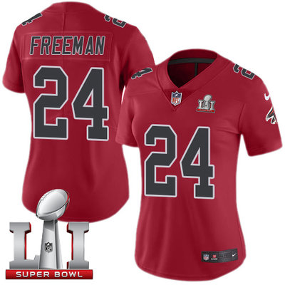 Nike Falcons #24 Devonta Freeman Red Super Bowl LI 51 Women's Stitched NFL Limited Rush Jersey Nike Falcons #24 Devonta Freeman Red Super Bowl LI 51 Women's Stitched NFL Limited Rush Jersey