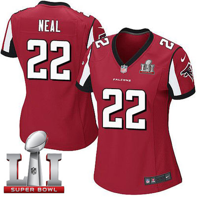 Nike Falcons #22 Keanu Neal Red Team Color Super Bowl LI 51 Women's Stitched NFL Elite Jersey