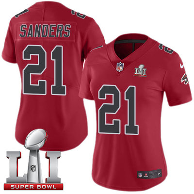 Nike Falcons #21 Deion Sanders Red Super Bowl LI 51 Women's Stitched NFL Limited Rush Jersey Nike Falcons #21 Deion Sanders Red Super Bowl LI 51 Women's Stitched NFL Limited Rush Jersey