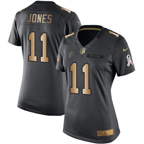 Nike Falcons #11 Julio Jones Black Women's Stitched NFL Limited Gold Salute to Service Jersey