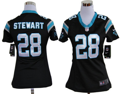 Women Nike Carolina Panthers 28 Jonathan Stewart Black Jerseys