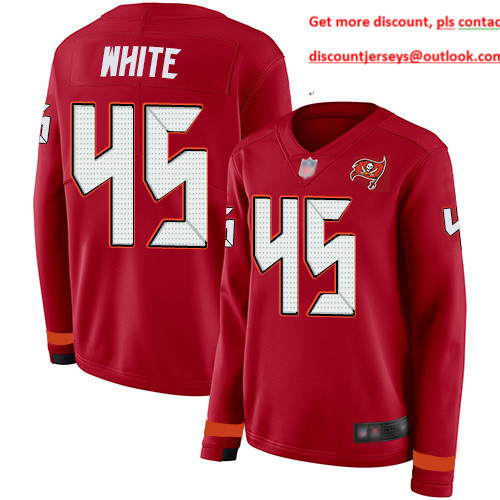 Buccaneers #45 Devin White Red Team Color Women's Stitched Football Limited Therma Long Sleeve Jersey
