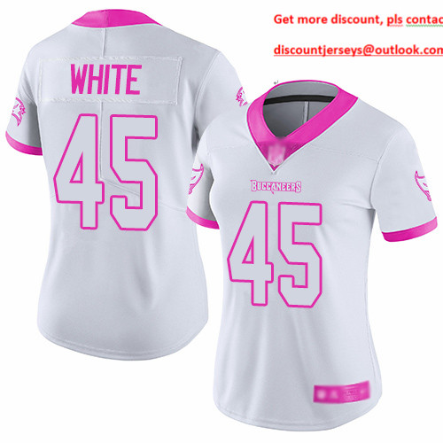 Buccaneers #45 Devin White White Pink Women's Stitched Football Limited Rush Fashion Jersey