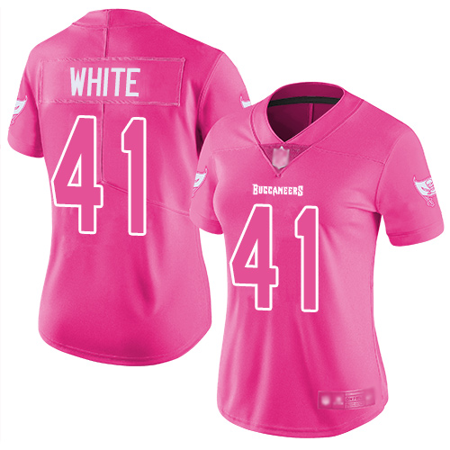Buccaneers #41 Devin White Pink Women's Stitched Football Limited Rush Fashion Jersey Buccaneers #41 Devin White Pink Women's Stitched Football Limited Rush Fashion Jersey