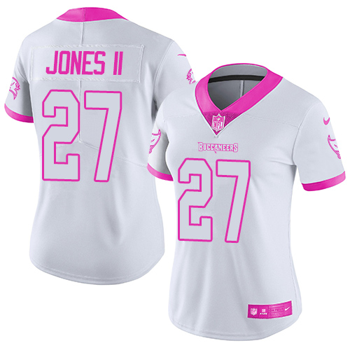 Nike Buccaneers #27 Ronald Jones II White Pink Women's Stitched NFL Limited Rush Fashion Jersey Nike Buccaneers #27 Ronald Jones II White Pink Women's Stitched NFL Limited Rush Fashion Jersey