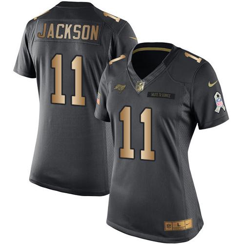 Nike Buccaneers #11 DeSean Jackson Black Women's Stitched NFL Limited Gold Salute to Service Jersey