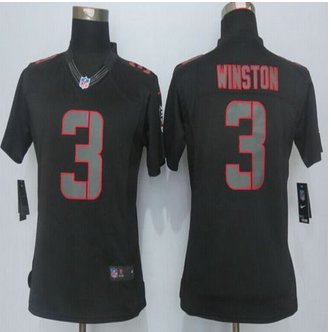 Women New Buccaneers #3 Jameis Winston Black Impact Stitched NFL Limited Jersey