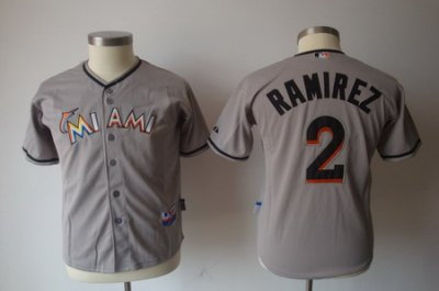 Youth Miami Marlin 2# Ramirez Cool Base Grey Jerseys