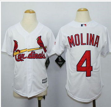 Youth St. Louis Cardinals #4 Yadier Molina White Cool Base Stitched Youth Baseball Jersey