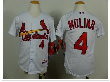 Youth MLB Cardinals #4 Yadier Molina White Cool Base Baseball Jersey