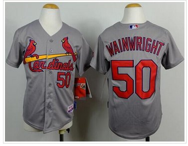 Youth Cardinals #50 Adam Wainwright Grey Cool Base Baseball jersey