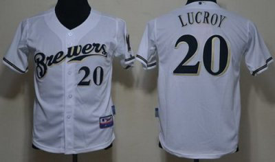 Kids Milwaukee Brewers 20 Lucroy White MLB Jerseys