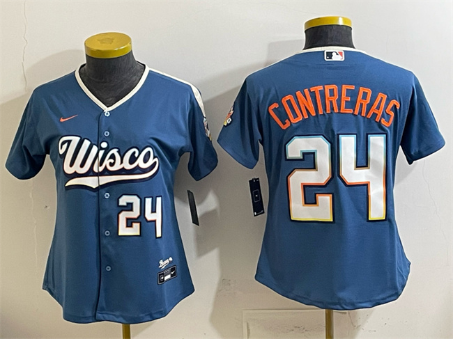 Youth Milwaukee Brewers #24 William Contreras Mineral Blue 2026 City Connect Stadium Stitched Baseball Jersey