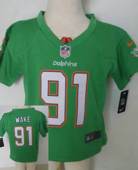 Kids Cameron Wake Miami Dolphins #91 Green Stitched Nike Jersey